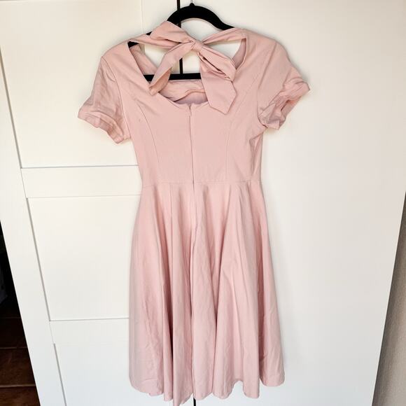Gown Town Vintage Inspired Swing Dress, Midi, Pink Medium 1950s Bow Neck - Picture 8 of 14